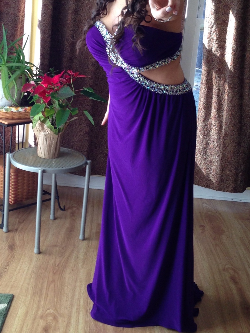 Elegant Purple Prom Gown with Beaded Trim